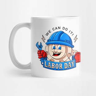 Labor Day. The Ger Machine mascot holds a wrench Mug